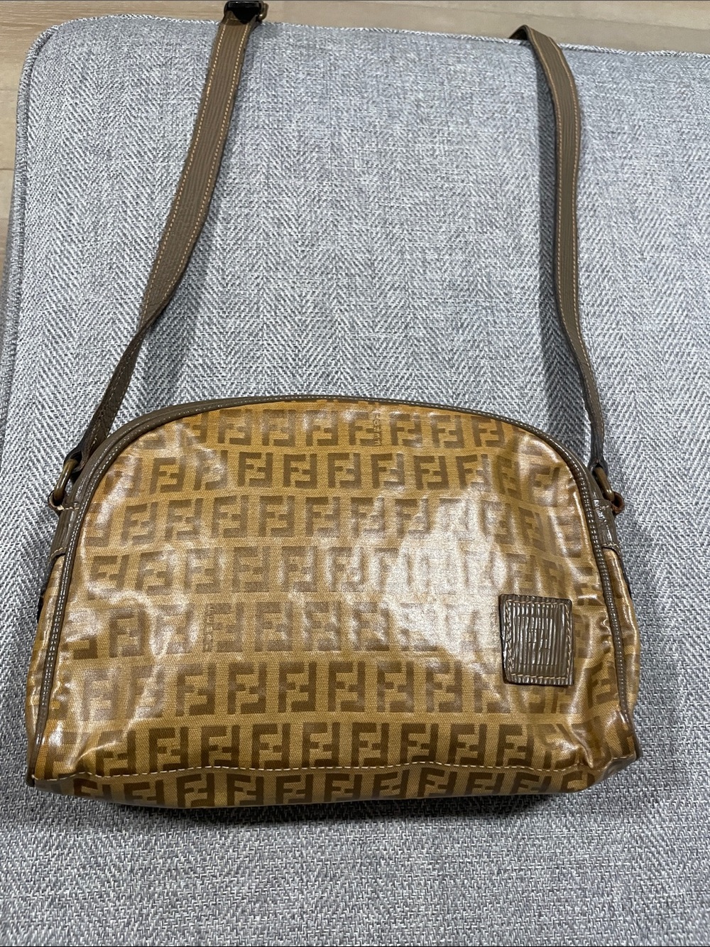 Authentic Vintage Fendi Tan and Brown FF Logo Crossbody Bag